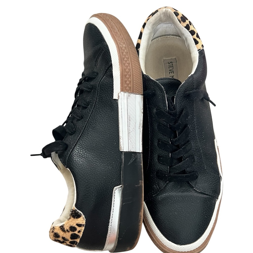 Steve Madden Black & Cheetah Leather Sneakers. Womens Size 9